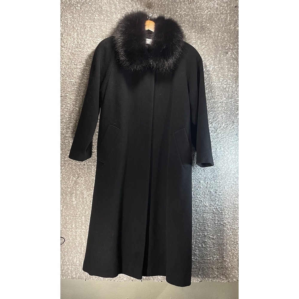 FORECASTER OF BOSTON Real Fox Fur Parka Hood Coat 4 Black Wool Mob Wife Luxury